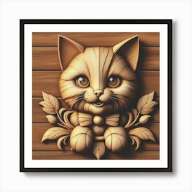 Smilling Kitten On Wooden Board Art Print