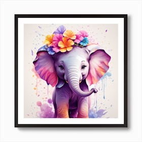 Elephant With Flowers Art Print