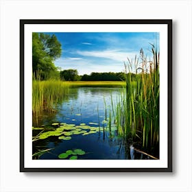 Grass Plant Vegetation Water Reed Calm Cane Season Scene Green Tranquil Background Natur (13) Art Print