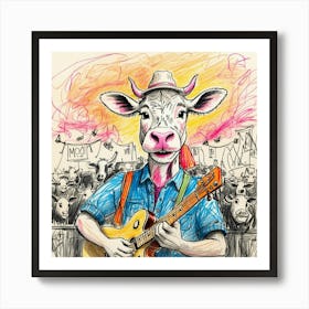 Cow Playing Guitar 9 Art Print