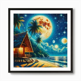 Beach House At Night Art Print