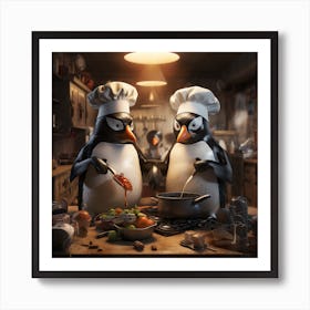 Penguins In The Kitchen Art Print
