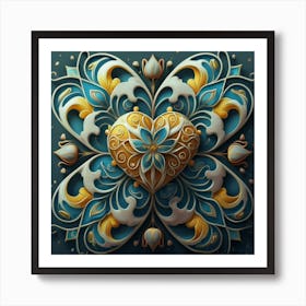 Abstract art of exotic flowers with vibrant abstract hearts in their designs, hearts, 2 Art Print