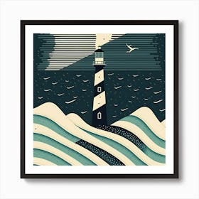 Lighthouse Abstract Ocean Sea Waves Water Blue Art Print