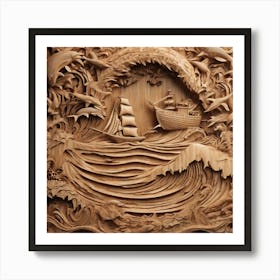 21037 Wooden Sculpture Of A Seascape, With Waves, Boats, Xl 1024 V1 0 Art Print