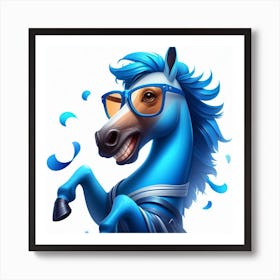 Blue Horse With Glasses 1 Art Print