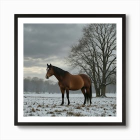 Horse In The Snow 15 Art Print