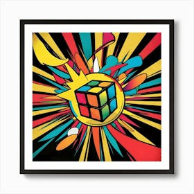 A Vibrant Professional Graphic Design In A Pop Art Style Rubik's Cube 3 Art Print