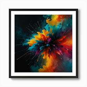 Abstract Colorful Explosion On Black Background Art Print