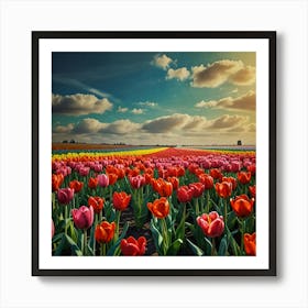 Tulip Field At Sunset Art Print