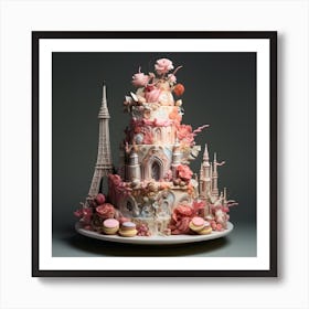 an intricately designed cake with pink decorations Art Print
