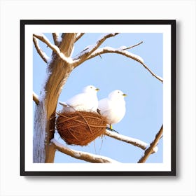 White Doves In Nest Art Print