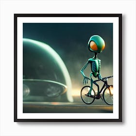 Alien On A Bicycle Art Print