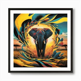 Elephant In The Savanah  Abstract Art Print