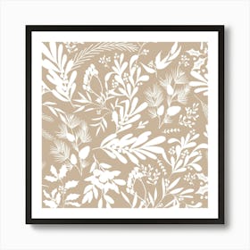 Christmas Botanical Leaves - Beige White Art Print