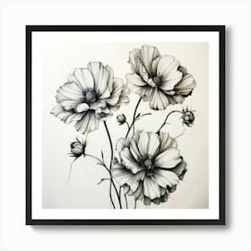 Black And White Flowers 7 Art Print