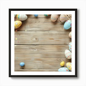 Easter Themed Wooden Table From Above Featuring 2 Art Print