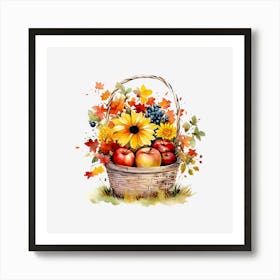 Autumn Flowers In A Basket Art Print