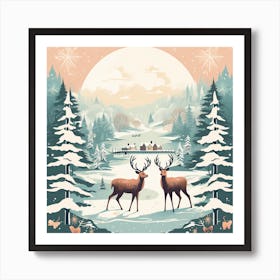 Winter Landscape With Deer 8 Art Print