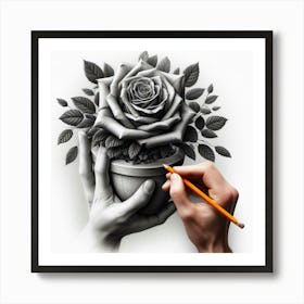 3d Rose Drawing Art Print