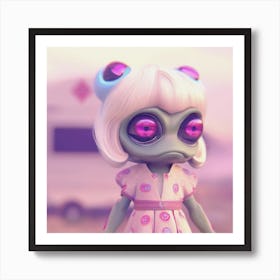 Retro Futuristic Frog Girl in Desert - Patel Pink and Blue 1 Art Print
