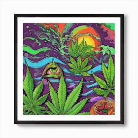 Marijuana Leaves In The Water Art Print