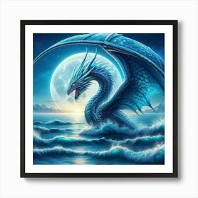 Blue Dragon In The Ocean Art Print