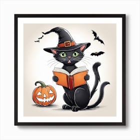 Cute Cat Halloween Pumpkin (48) Art Print