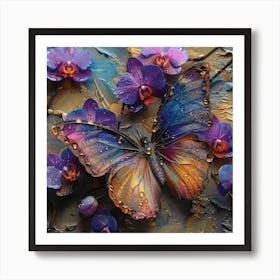 Butterfly And Orchids 1 Art Print