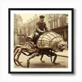 Man Riding A Giant Spider Art Print