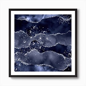 Navy Blue Glitter Agate Texture 02 Art Print