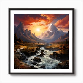 River Through The Mountains Art Print