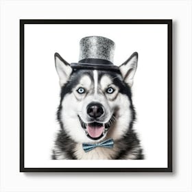 Husky Dog In Top Hat Art Print