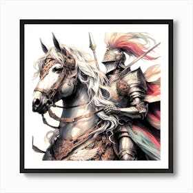 Knight In Full Armor On A Horse Creative Color Drawing 1 Art Print