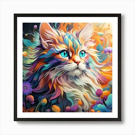 Colorful Cat With Blue Eyes Art Print