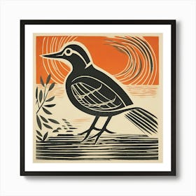 Retro Bird Lithograph Wood Duck 2 Art Print