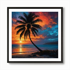 Palm Tree At Sunset Art Print