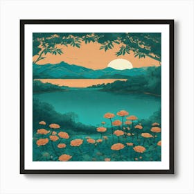 Sunset Over The Lake Art Print