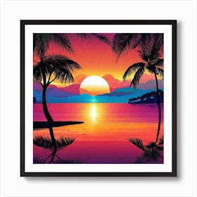 Sunset With Palm Trees 9 Art Print