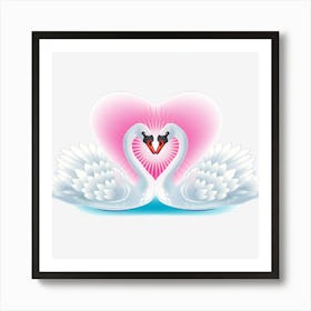 Romantic White Swan Bird In Pairs Love Animals Art Print