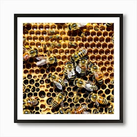 Bees On Honeycomb 2 Art Print