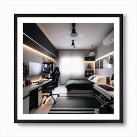 Black And White Gaming Bedroom 2 Art Print