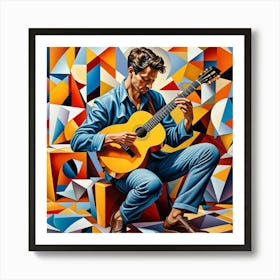 Man Playing Guitar Cubism Style Art Print