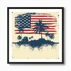 Retro American Flag With Palm Trees 8 Art Print