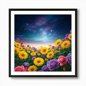 Flower Field At Night Art Print