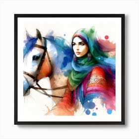 Muslim Girl With Horse Art Print