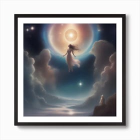 Woman Flying In The Sky Art Print