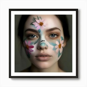 Beautiful Woman With Flowers On Her Face 4 Art Print