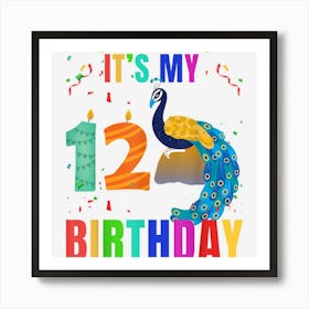 Peacock 12th Birthday Funny Cute Birds Animal Lover Graphic Art Print