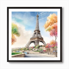 Paris Eiffel Tower Watercolor Painting Art Print